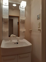 ゆったりとスペースのある洗面所