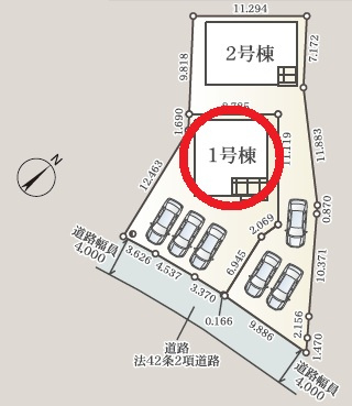 豊田市鴛鴨町第3　新築分譲住宅　全2棟　1号棟の区画図