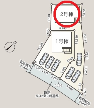 豊田市鴛鴨町第3　新築分譲住宅　全2棟　2号棟の区画図