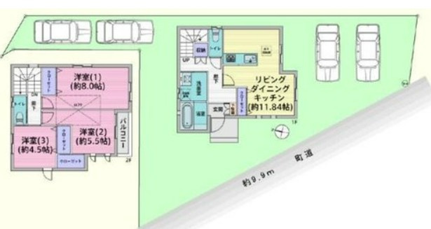 【中古】比企郡川島町上伊草築浅中古住宅の区画図|道路沿いでこの広さ♪