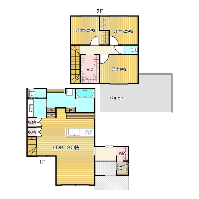 西条市小松町新屋敷甲　中古戸建の間取り|家族の距離を近くに感じつつ、各室の独立性も確保された理想の動線
