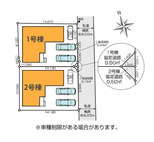熊本市東区新南部2丁目第1-2棟(1号棟)の区画図|配置図（1号棟）