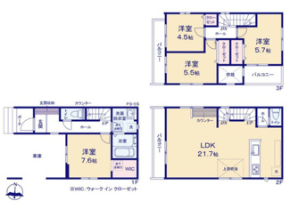 【間取り】 | 所沢市南住吉　全２棟１号棟 | １号棟　４ＬＤＫ　敷地面積　83.30ｍ2　建物面積　118ｍ2　
