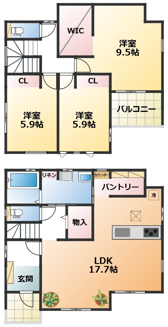 ワイウッドコート小山市城北第5期の間取り|全室南向きで陽当たりの良い間取りです