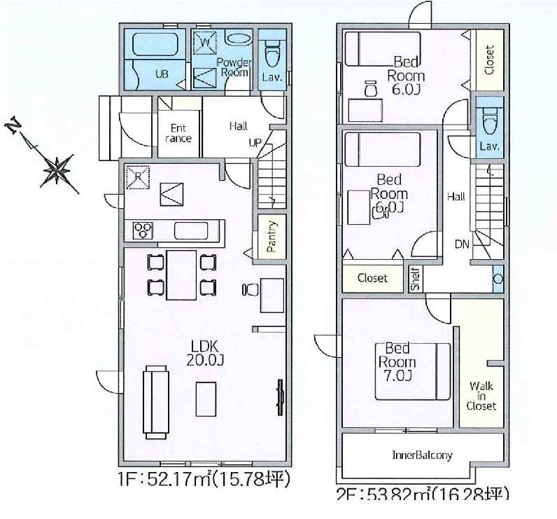 新築　高崎市上並榎町第1期　LIGNAGE　１号棟の間取り|建物面積105.99㎡　広々20帖のLDK・全居室6帖以上♪パントリ―・ウォークインクローゼット・各部屋収納付きで便利です！日当たりの良いバルコニーはお洗濯物もよく乾きそうです◎
						
