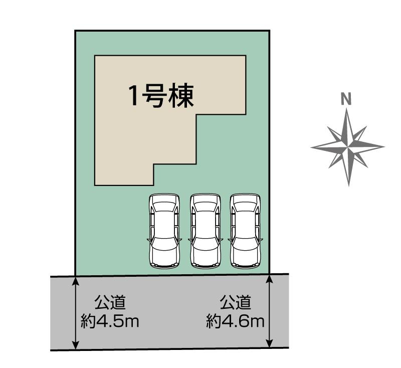新築　高崎市吉井町長根2期　Blooming　Garden　1号棟の区画図|1号棟　区画図　南側接道幅員約4.5ｍ
