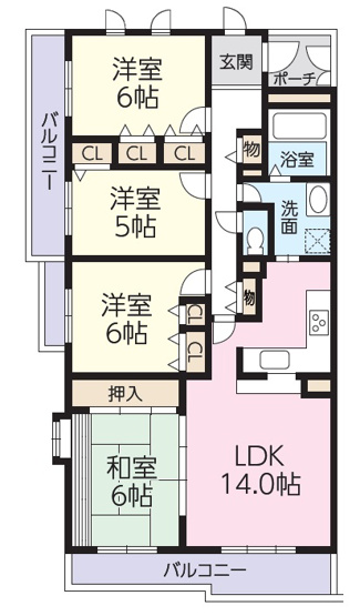 【間取り】 | シャレール新座　(志木本店) | 南西角部屋につき陽当たり、通風良好です。
2面バルコニーで開放感良好。