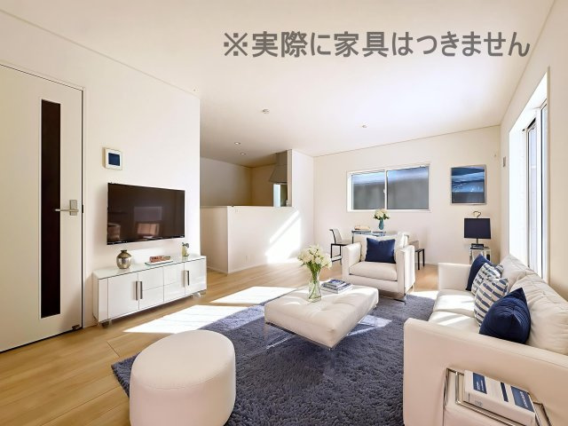 新築戸建・新築建売　福島市飯坂町湯野第7　湯野小・西根中の居間・リビング|画像はAI加工による演出で、実際の家具は付きません。