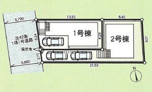 茅ヶ崎市南湖第18　新築戸建　全2棟2号棟の区画図