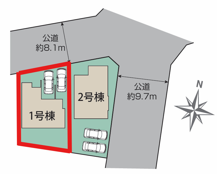 ブルーミングガーデン弥生2丁目　1号棟の区画図|1号棟　土地面積：154.10㎡（46.61坪）