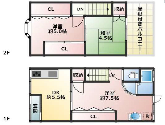 大阪市東成区中本2丁目　駅近中古テラスハウス　の間取り