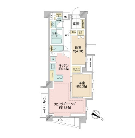  ザ・ライオンズ池袋の間取り|２ＬＤＫ・専有面積 61.10㎡
バルコニー面積 5.43㎡