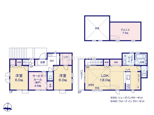 練馬区大泉町2丁目　制震×省エネ　ロフト付き戸建　全4棟　の間取り|D号棟　2LDK+S+小屋裏収納　土地面積93.30m2、建物面積85.86m2