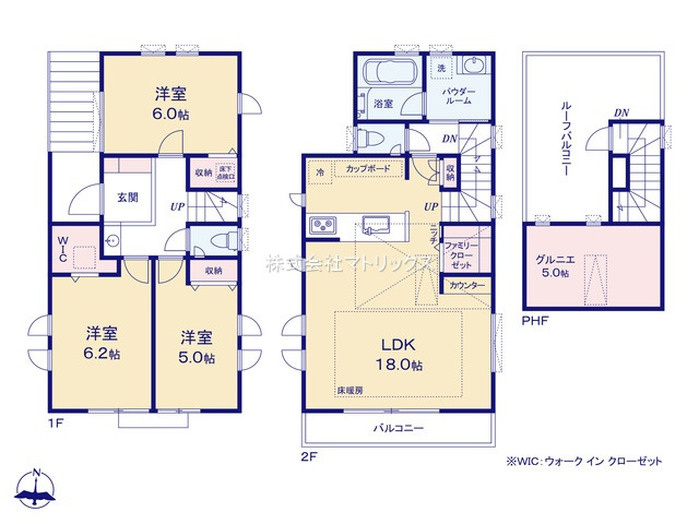練馬区大泉町2丁目　制震×省エネ　ロフト付き戸建　全4棟　の間取り|B号棟　3LDK+小屋裏収納+ルーフバルコニー　土地面積93.02m2　建物面積87.07m2