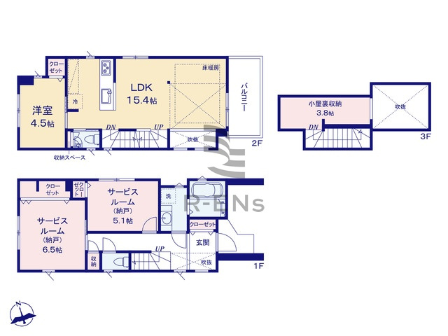 【間取り】 | 練馬区東大泉６丁目　新築戸建て　１号棟 | 季節物や思い出の品もすっきり収まる、頼もしい小屋裏収納