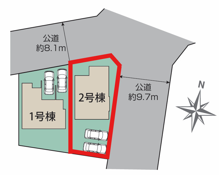 ブルーミングガーデン弥生2丁目　2号棟の区画図|2号棟