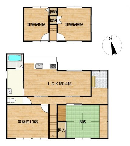 倉吉市北野中古戸建の間取り|4LDKの間取りにリフォームしていきます。余裕のある間取りでお子様にお部屋をプレゼントできますね。※間取り図と現況が異なる場合は現況が優先になります。