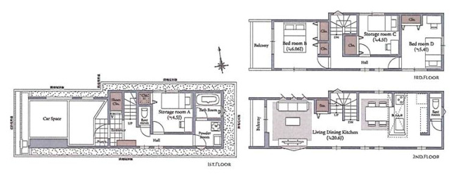 【間取り】 | 板橋区富士見町　新築戸建て　２号棟 | 2LDK2S・土地65.00ｍ2・建物120.28ｍ2