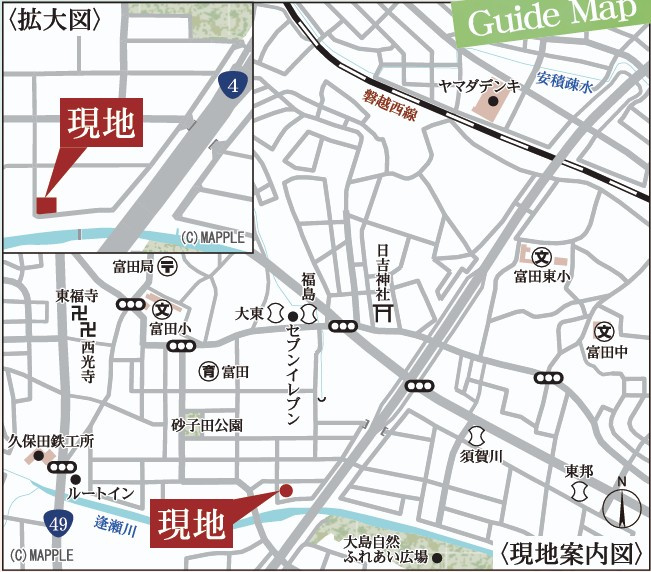 新築戸建・新築建売　郡山市町東2丁目第2　富田小・富田中の地図|現地案内図