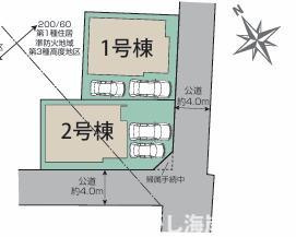 茅ヶ崎市円蔵　新築戸建　全２棟の区画図|対象地は1号棟です