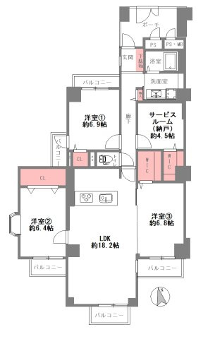 【間取り】 | 蒲生第二コーポ | 【三方角住戸！専有面積広々98.7平米！3SLDK！室内水廻り設備一新！全面リフォーム済み☆エアコン1台付き☆（納戸）食洗機＆浄水器・バス追炊機能・浴室乾燥機完備☆安心の新調設備保証付きです☆】