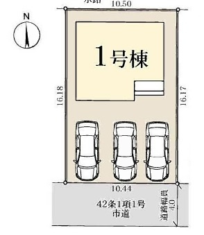 新築一戸建て 川越市山田の区画図|カースペース3台分(車種によります)