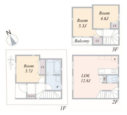 【間取り】 | 板橋区若木３丁目　新築戸建て | 3LDK・土地面積44.07ｍ2・建物面積69.98ｍ2