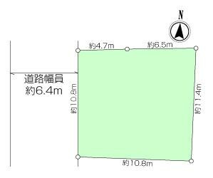 北西側約6.4m道路に接する開放感あふれる整形地。建築条件なしのため、お好きなハウスメーカーで建築可能です。