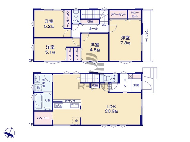 【間取り】 | 練馬区富士見台３丁目　新築戸建て　１号棟 | 約20帖の広さのLDKは家族がゆったりと過ごせる開放的な空間