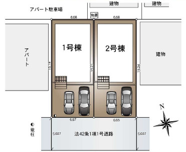 伊勢原市下落合第12　新築戸建　全2棟1号棟の区画図