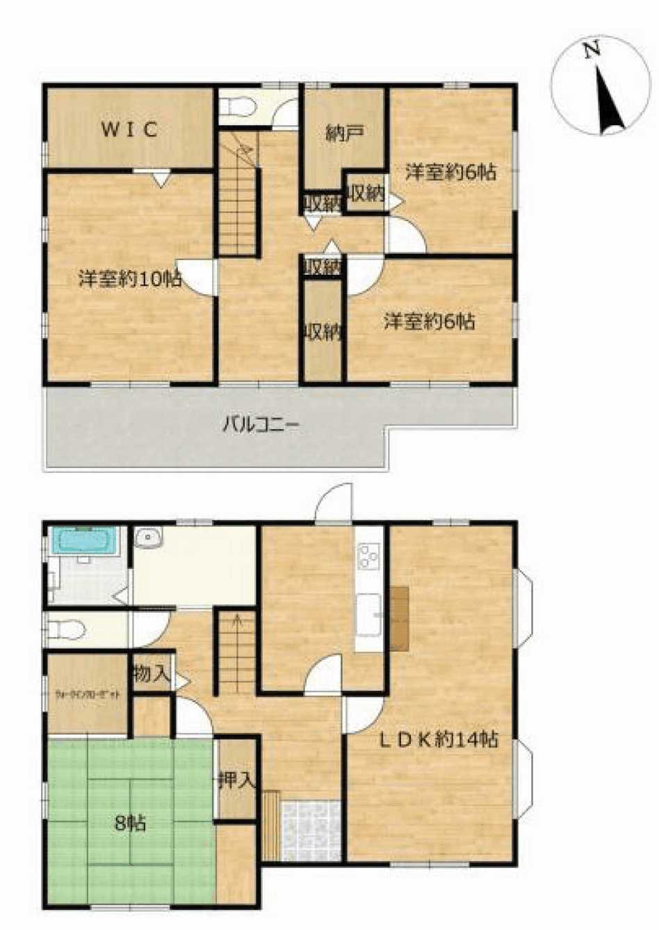 上三川町ゆうきが丘 中古戸建の間取り|4LDK+S+2WIC+カースペース4台