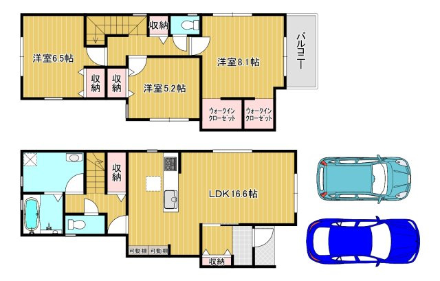 今熊２丁目　新築一戸建の間取り|【３ＬＤＫ+２ＷＩＣ】子供部屋や趣味のお部屋も作れますね♪資料請求