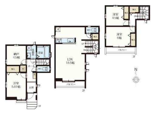 【間取り】 | 板橋区徳丸５丁目　新築戸建て　C号棟 | 3SLDK・土地面積71.55ｍ2・建物面積98.53ｍ2