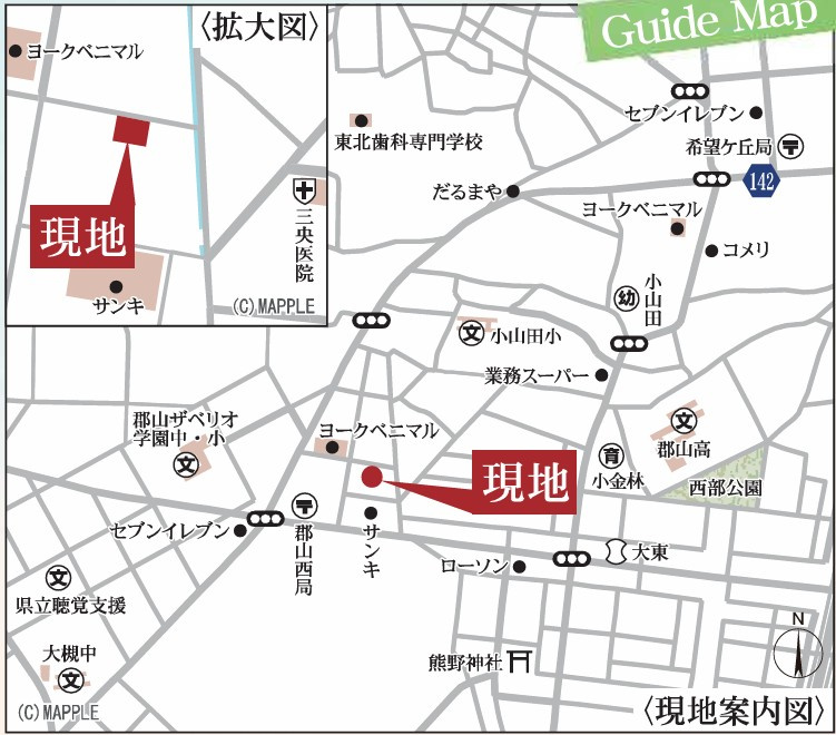 新築戸建・新築建売　郡山市大槻前畑　小山田小・大槻中の地図