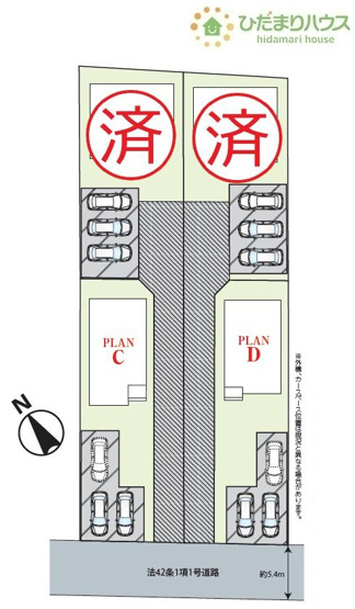 【区画図】 | 土浦市右籾2448番　新築戸建　C号棟 | ご家族でお車に乗る方に！駐車場3台分あります！