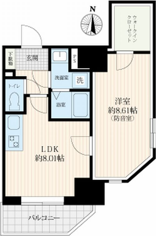 「防音マンション」プライムブリス森下スタジオの間取り|1LDKタイプの間取りです