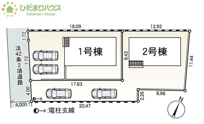 【区画図】 | 土浦市霞ケ岡町第3　新築戸建　1号棟 | カースペースは2台分確保!(^^)!（1号棟）