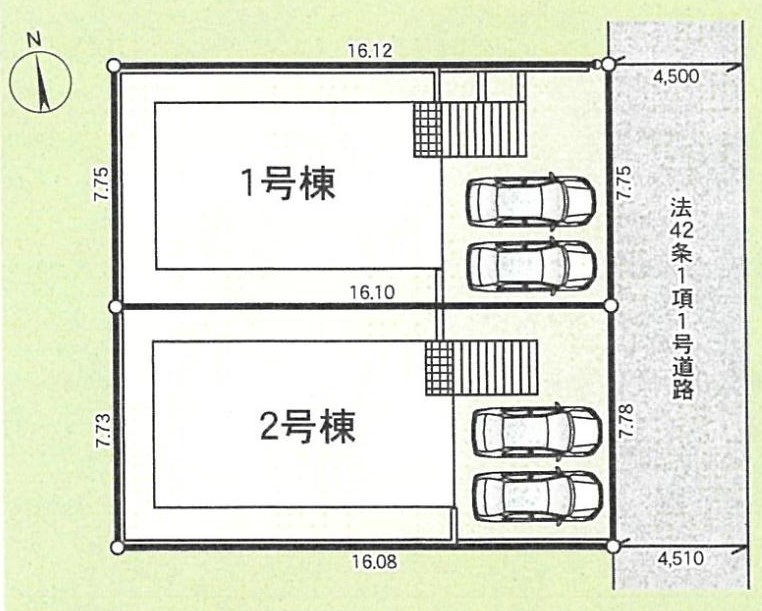 3SLDK　 駐車場2台駐車可の区画図|2号棟