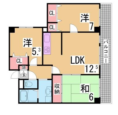神戸市須磨区南落合１丁目の賃貸マンションの間取り