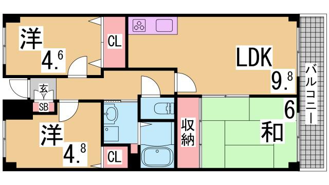 神戸市須磨区南落合１丁目の賃貸マンションの間取り