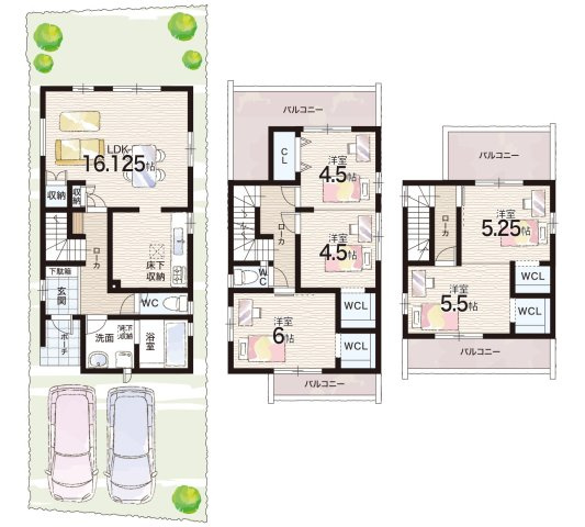 尼崎市南武庫之荘　新築一戸建ての間取り|1号地