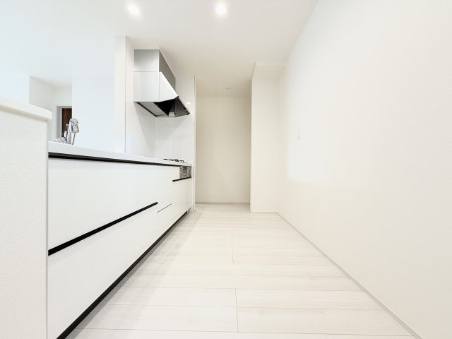 中央区寺脇町3期　全1棟のキッチン|キッチンからも脱衣所に行ける造りとなっており家事動線が良いです。
