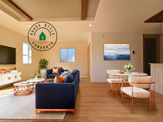 熊本市南区良町5丁目第1-4棟(2号棟)の居間・リビング|明るく開放的なリビングダイニングは豊かな陽光が注ぎ込み、やすらぎの空間を演出してくれます。ご家族で楽しいひとときをお過ごし下さい。※家具はCGを合成したものです。