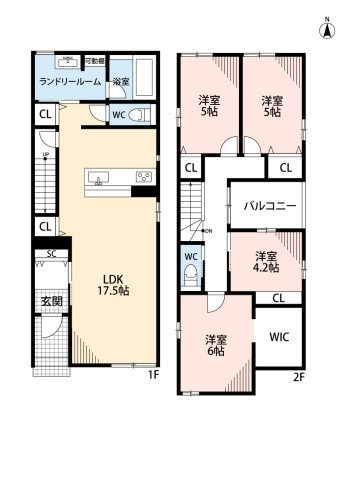 小牧市郷中２丁目　新築戸建　6号地の間取り|ウォークインクローゼットあり。
インナーバルコニー。広々洗濯室。
