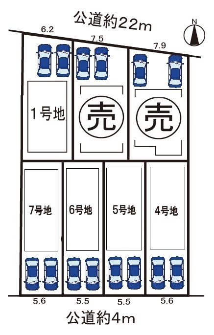 小牧市郷中２丁目　新築戸建　6号地の区画図|駐車場並列２台可