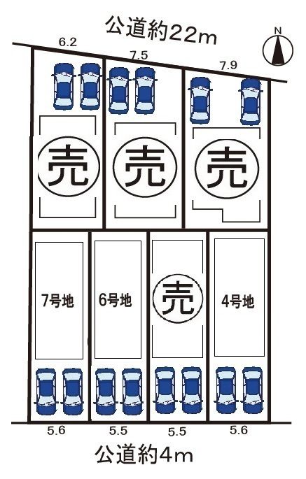 小牧市郷中２丁目　新築戸建　6号地の区画図|駐車場並列２台可