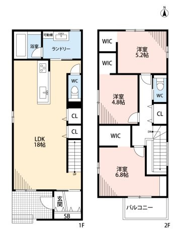 小牧市郷中２丁目　新築戸建　7号地の間取り|ウォークインクローゼットあり。
広々洗濯室。