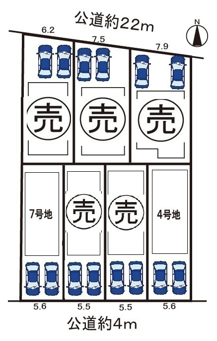 小牧市郷中２丁目　新築戸建　7号地の区画図|駐車場並列２台可
