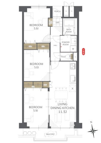 【間取り】ユニ宇治マンション３号館 