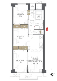 【間取り】ユニ宇治マンション３号館 